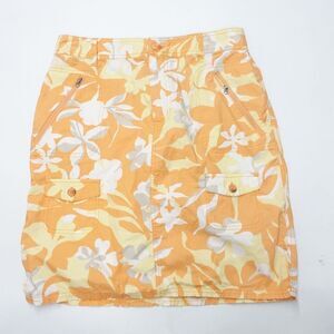 Columbia A-Line Skirt Womens 8 Orange Floral 100% Cotton Classic Pockets Zip-Fly
